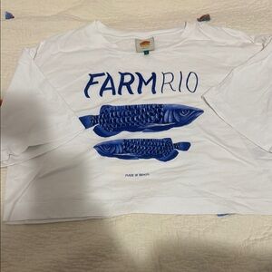 FARM Rio White and Blue Crop Top